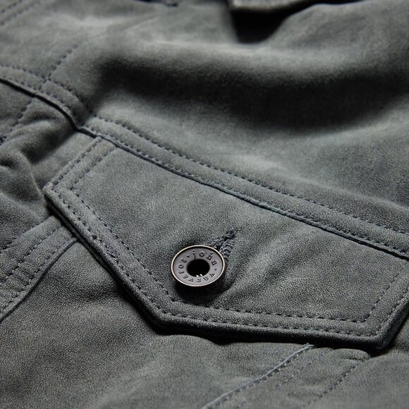 John Varvatos Men's Andrew Trucker Jacket Distressed Sheepskin Leather Seal Grey - Picture 4 of 8